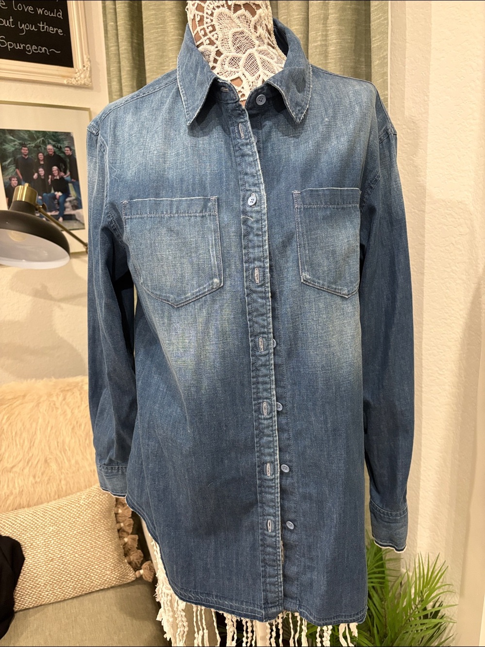 Ag Adriano Goldschmmied Washed Blue Denim Button-Up Jacket/Shirt